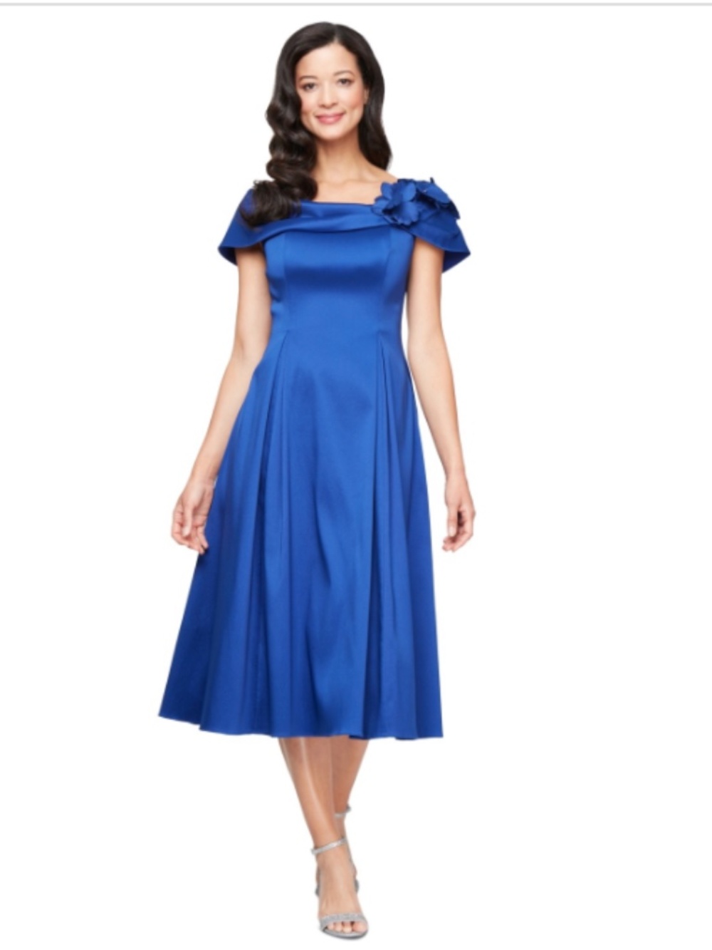 Alex Evenings Women's Floral-Applique MIDI Dress - Bright Royal Size 12